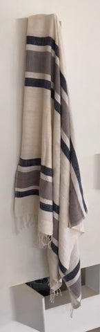 非洲全棉沙灘布 (藍與灰) Ethiopian Beach Towel (Navy-Grey)